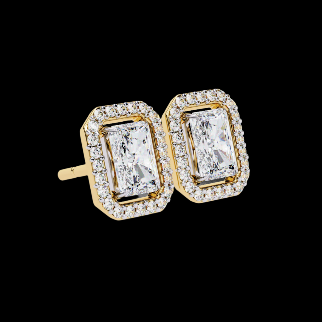 Emerald and Round Halo Diamond Earrings