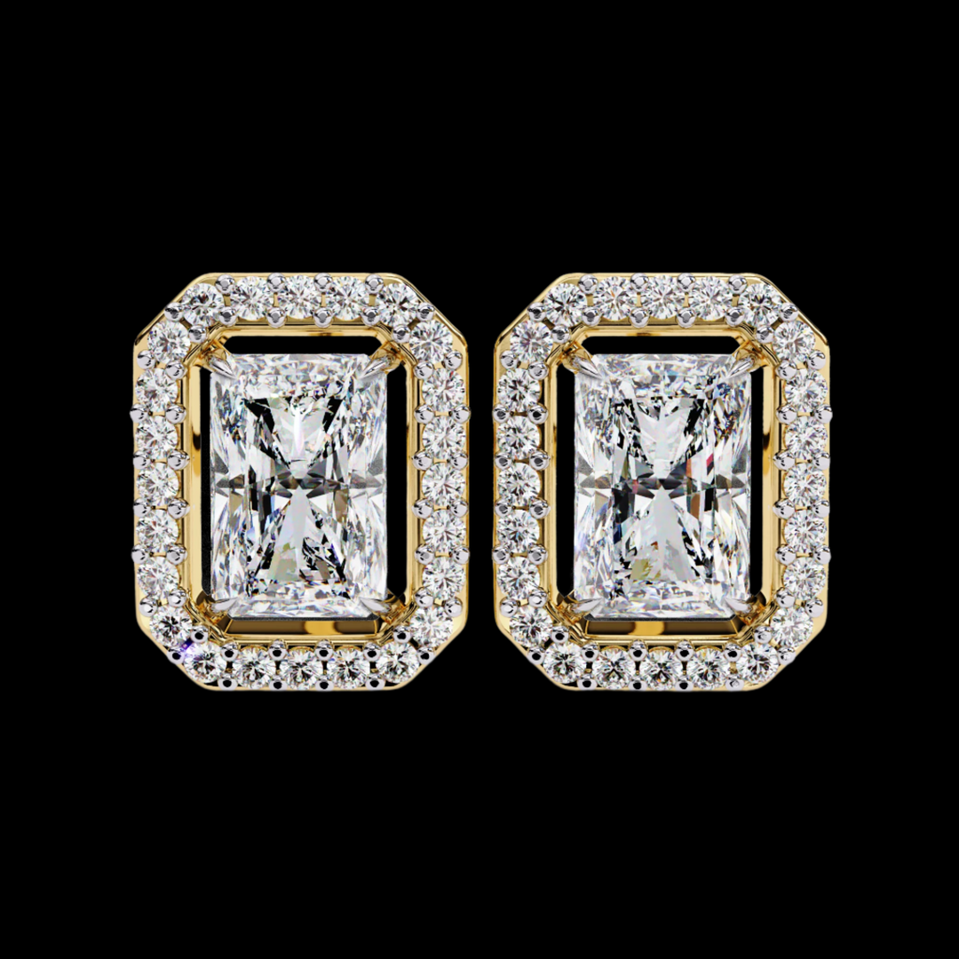 Emerald and Round Halo Diamond Earrings