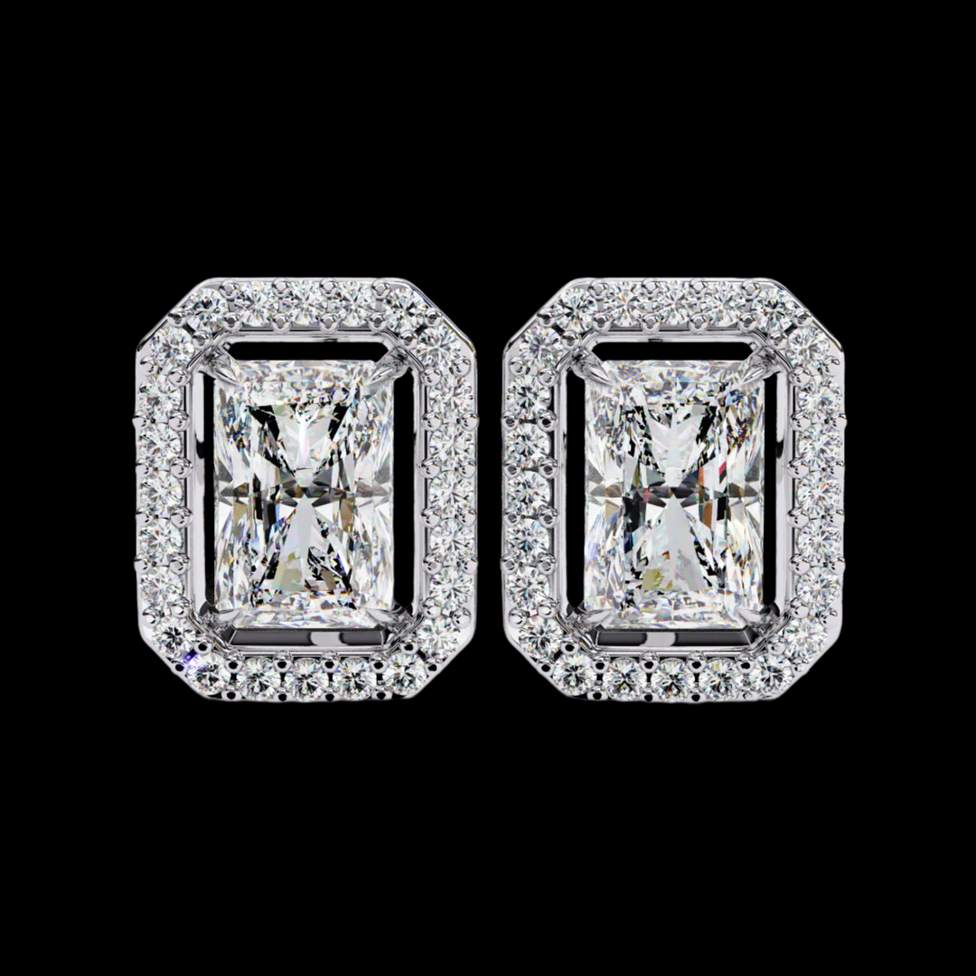 Emerald and Round Halo Diamond Earrings