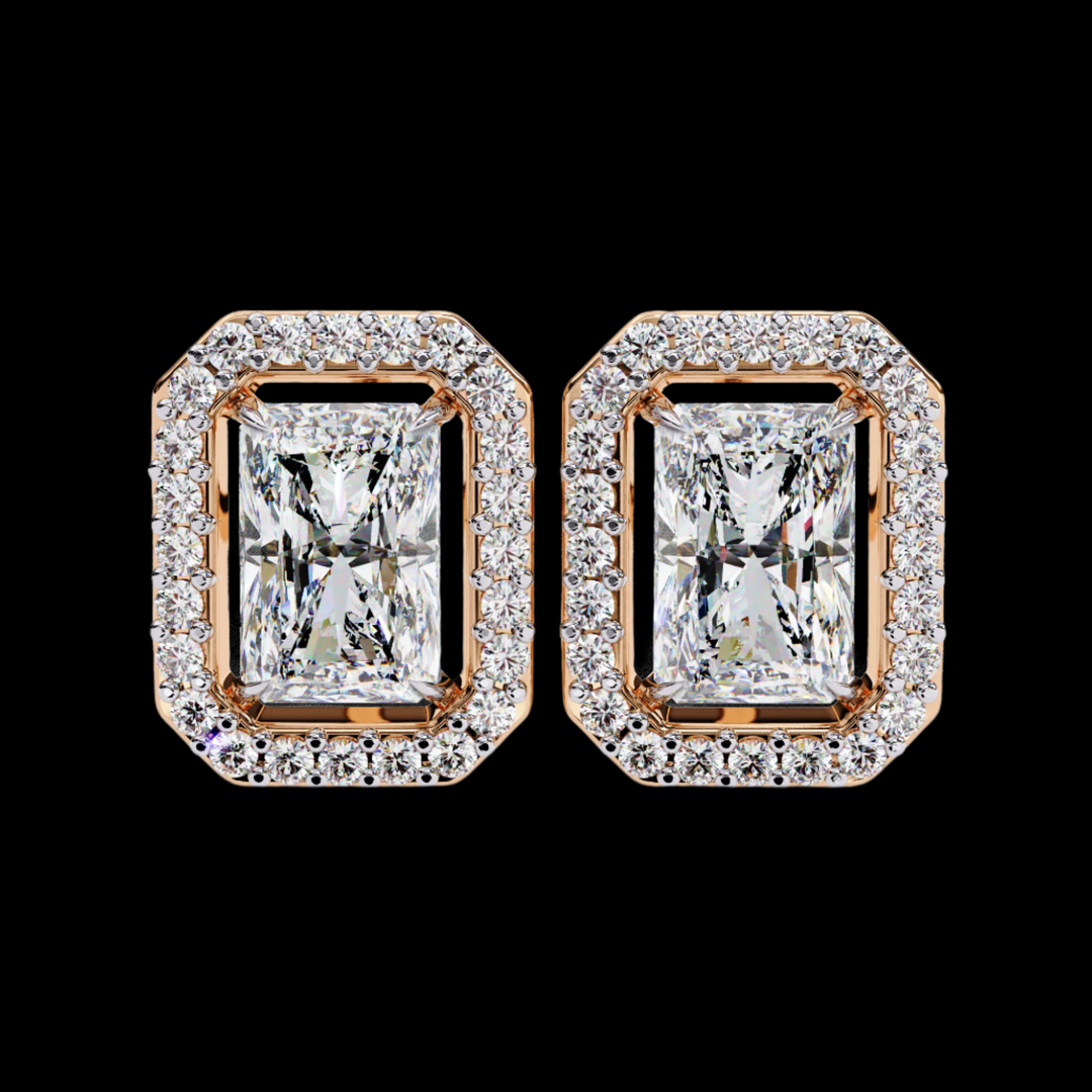 Emerald and Round Halo Diamond Earrings