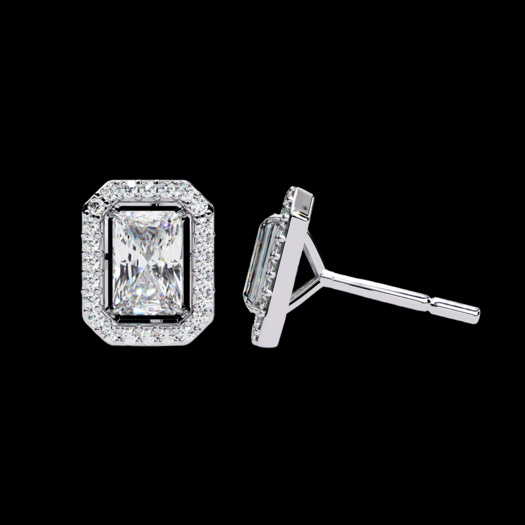Emerald and Round Halo Diamond Earrings
