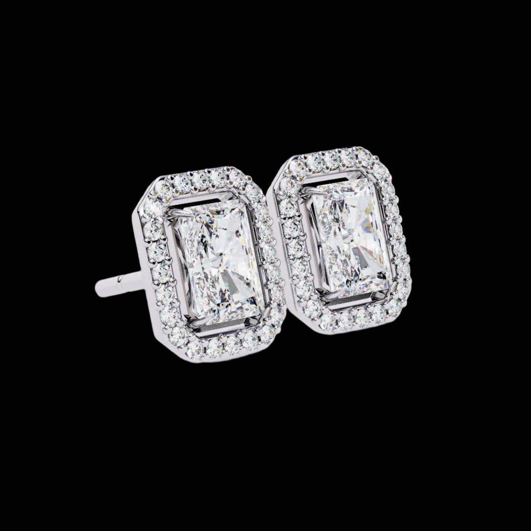 Emerald and Round Halo Diamond Earrings