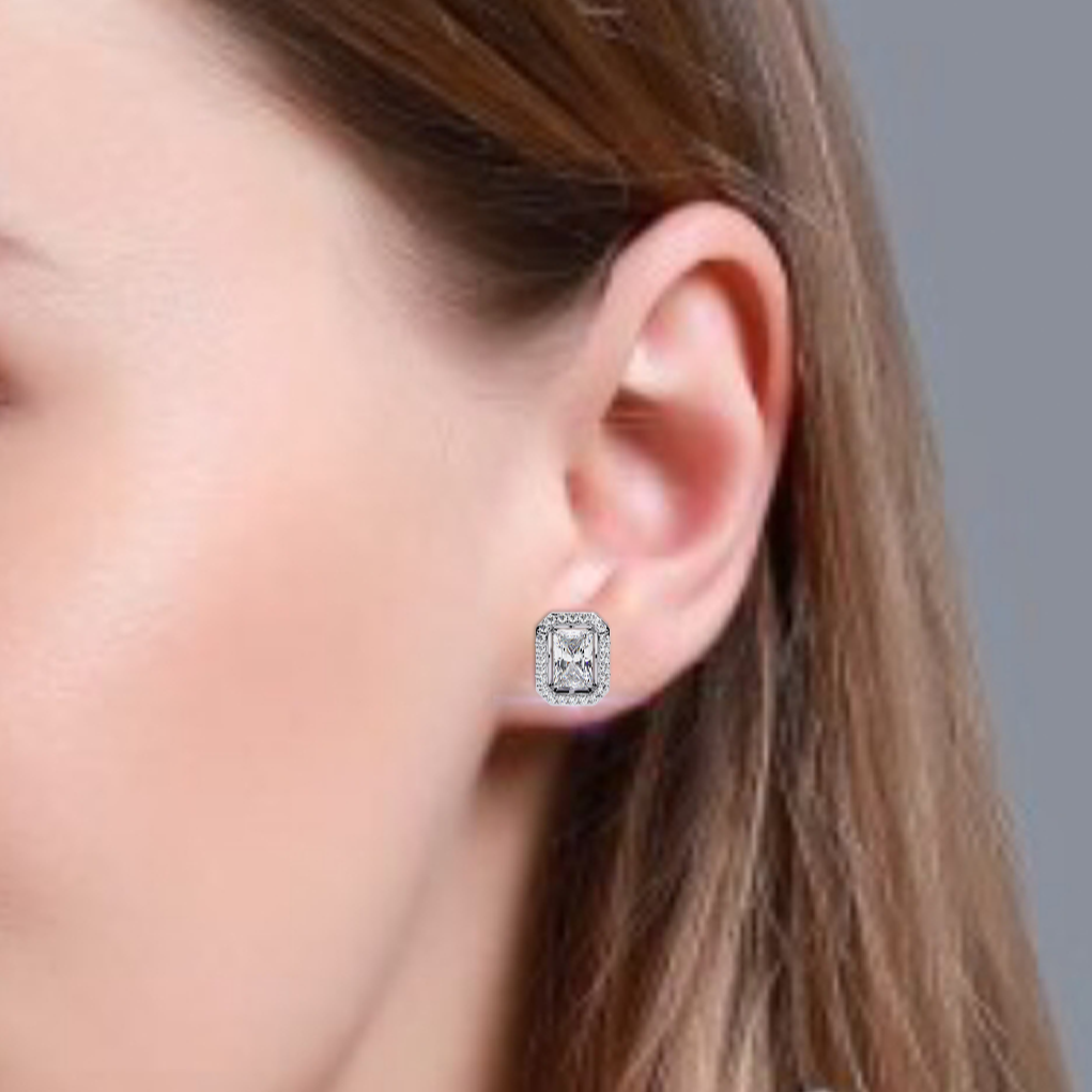 Emerald and Round Halo Diamond Earrings