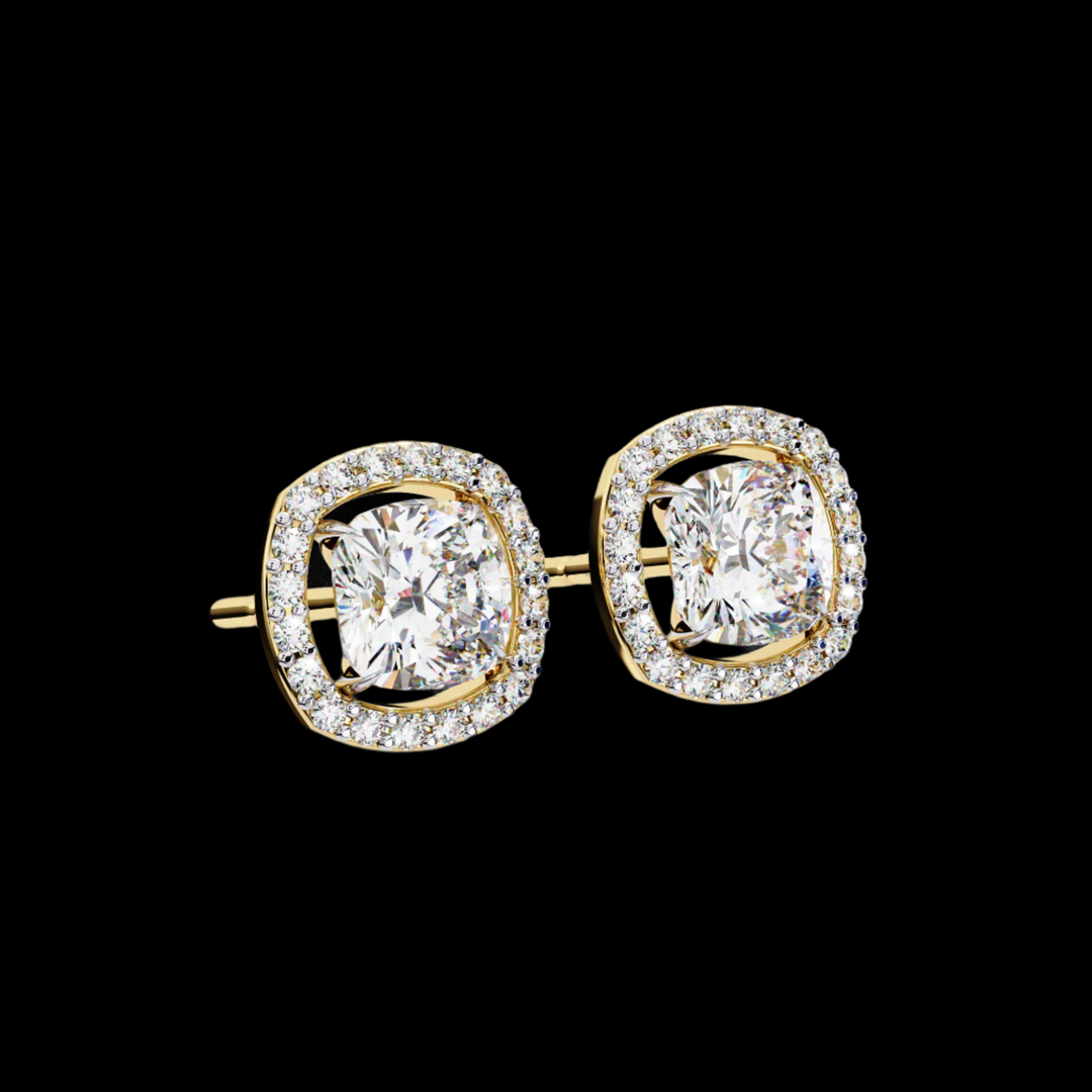 Cushion and Round Halo Diamond Earrings