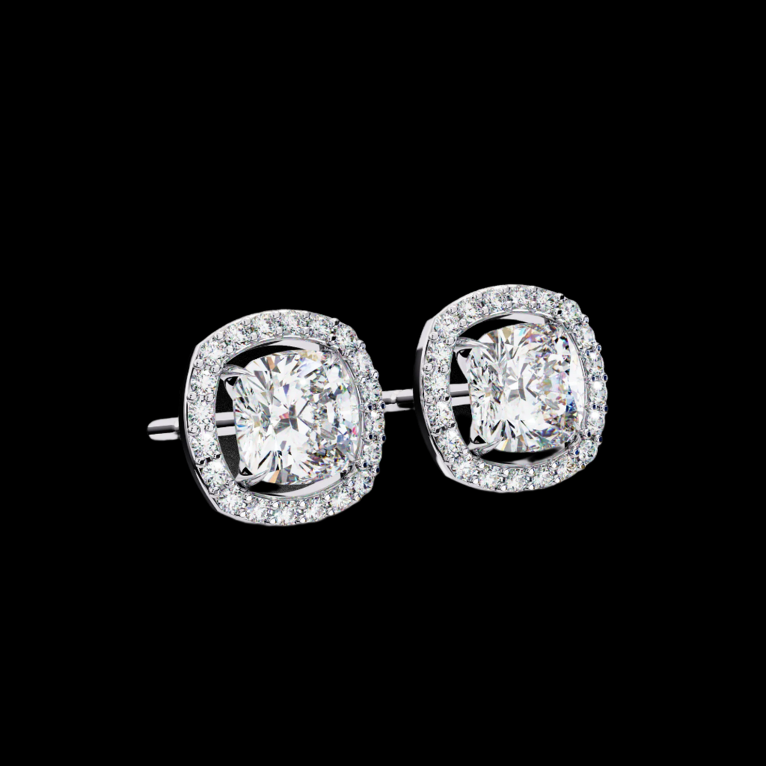 Cushion and Round Halo Diamond Earrings