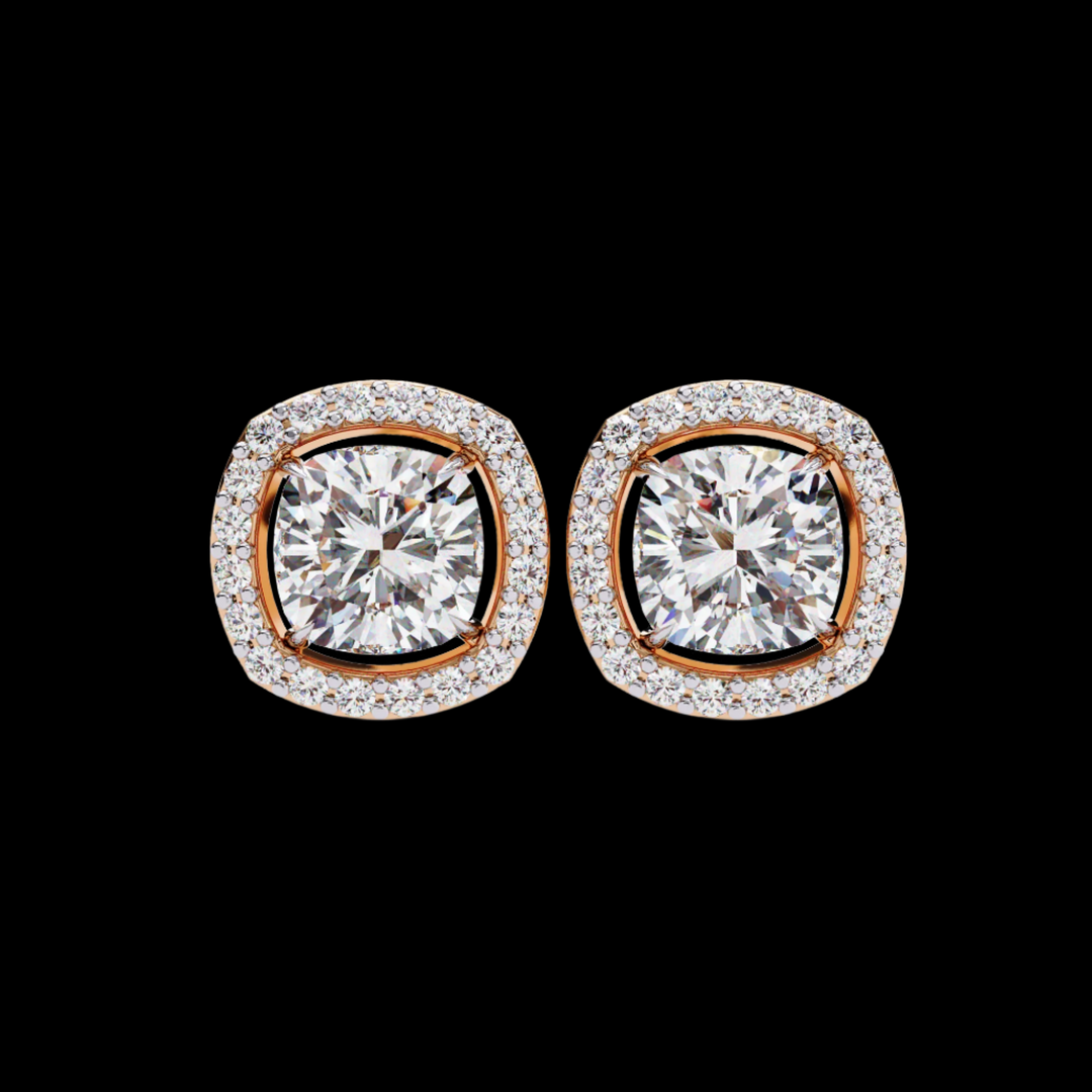 Cushion and Round Halo Diamond Earrings
