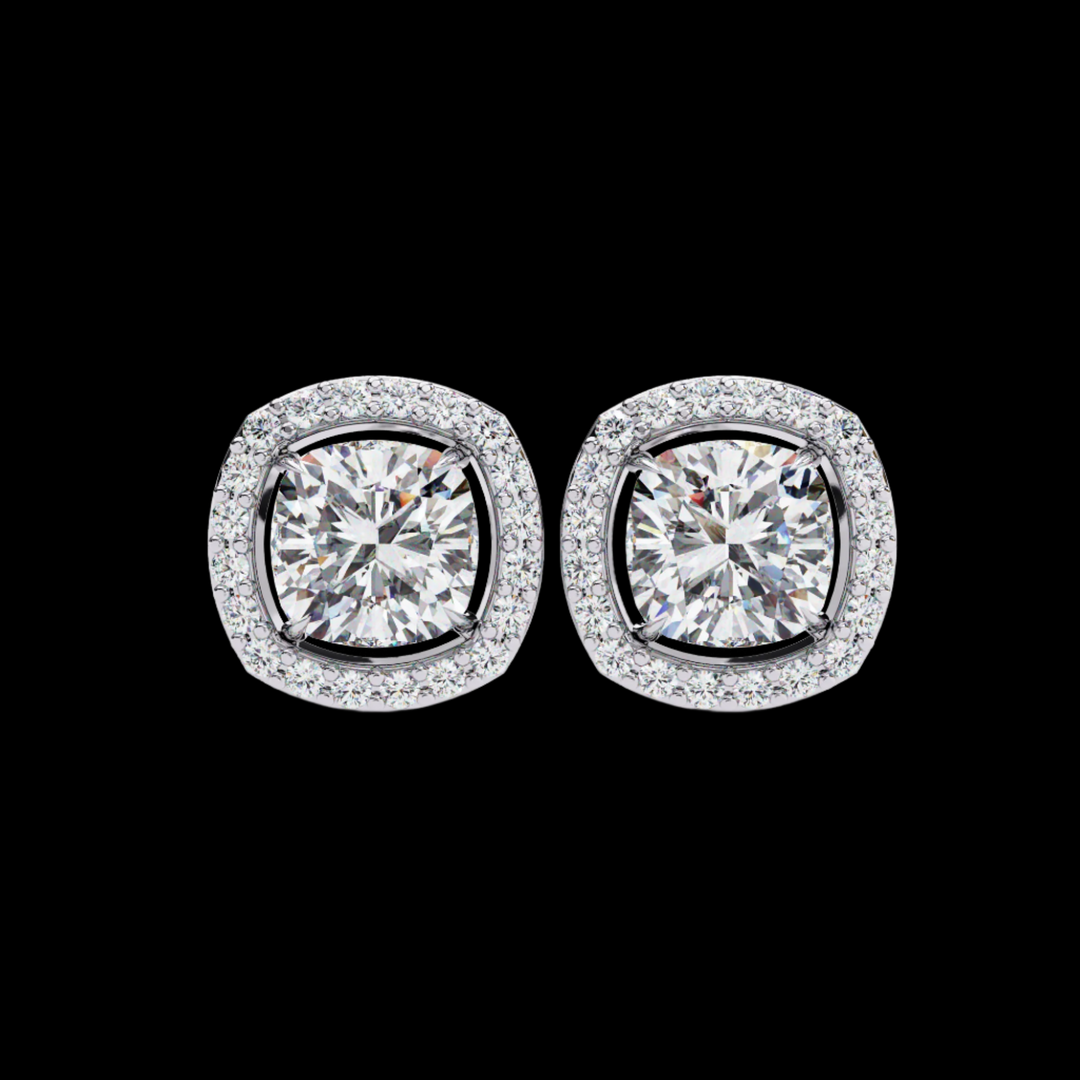 Cushion and Round Halo Diamond Earrings