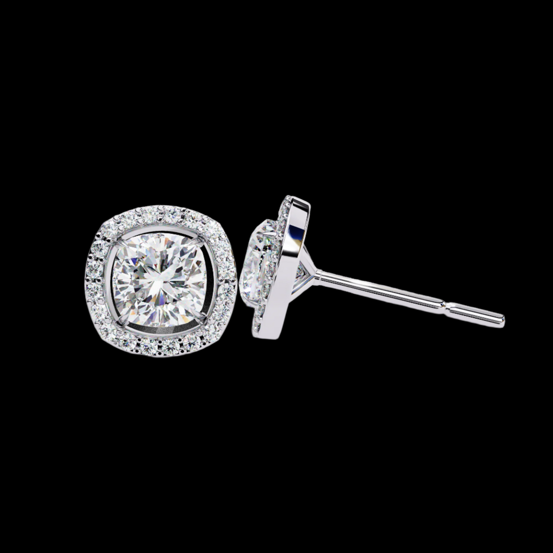 Cushion and Round Halo Diamond Earrings