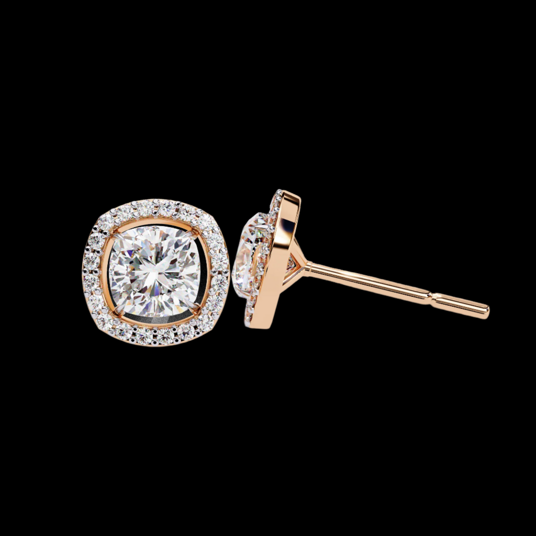 Cushion and Round Halo Diamond Earrings