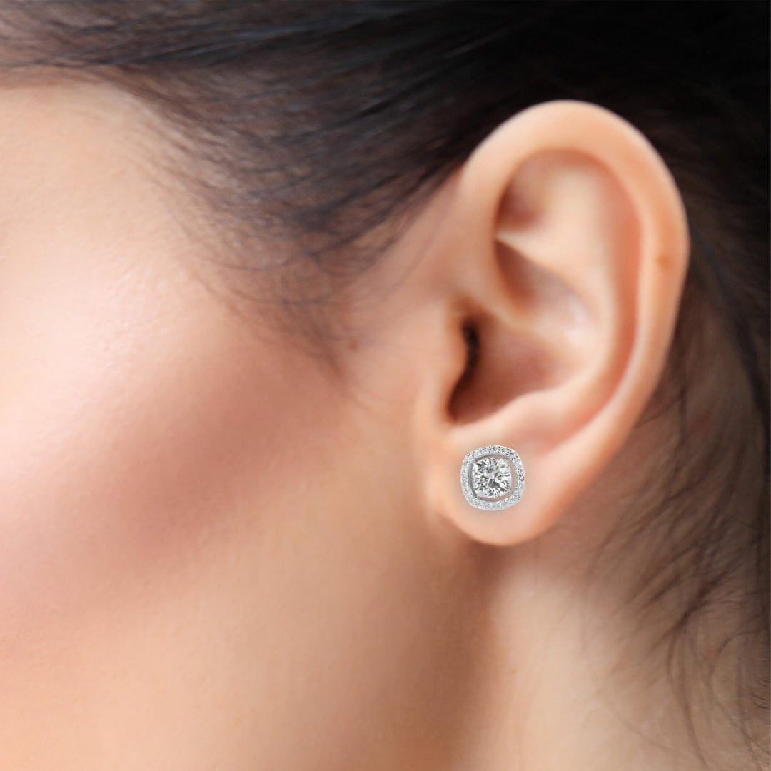 Cushion and Round Halo Diamond Earrings