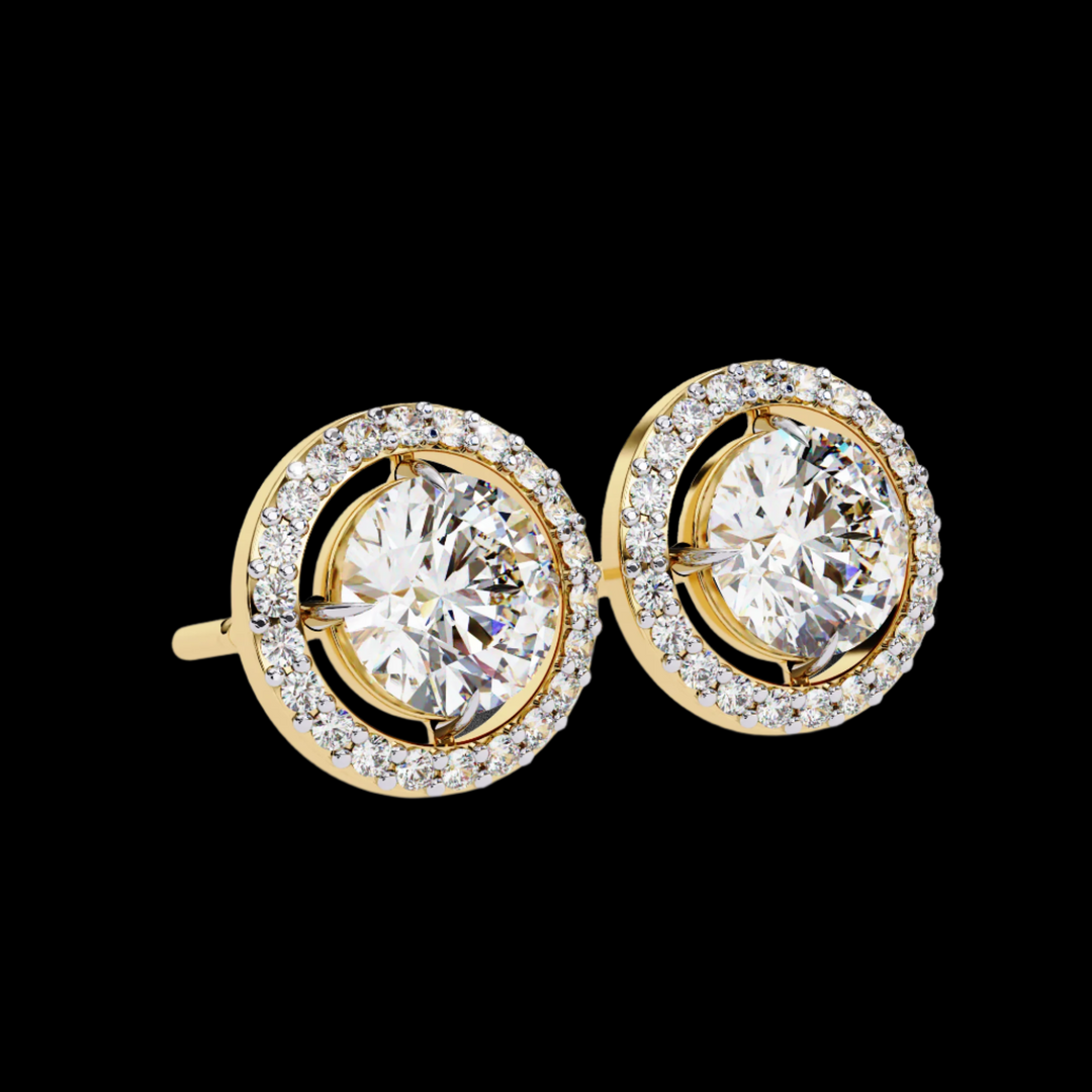 Round Solitaire and Cluster Halo Diamond Earrings