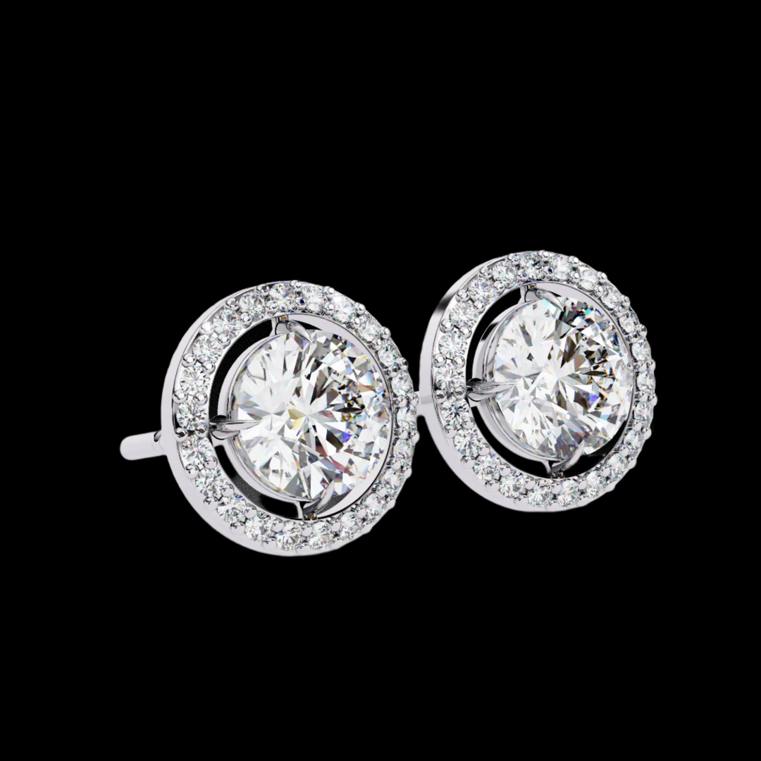 Round Solitaire and Cluster Halo Diamond Earrings
