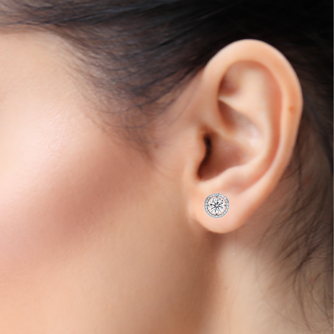 Round Solitaire and Cluster Halo Diamond Earrings