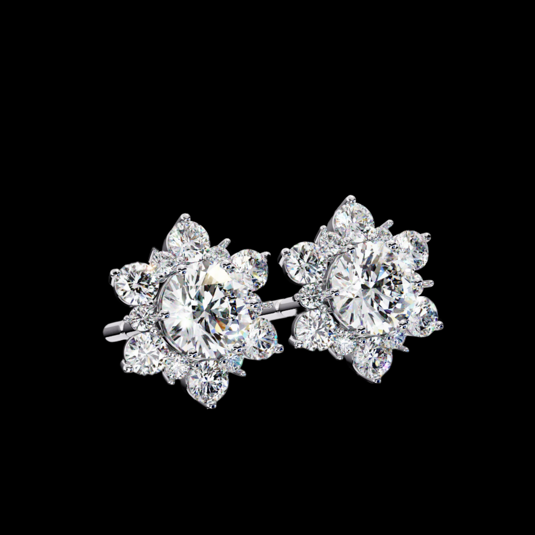 Round Diamond Floral Earrings