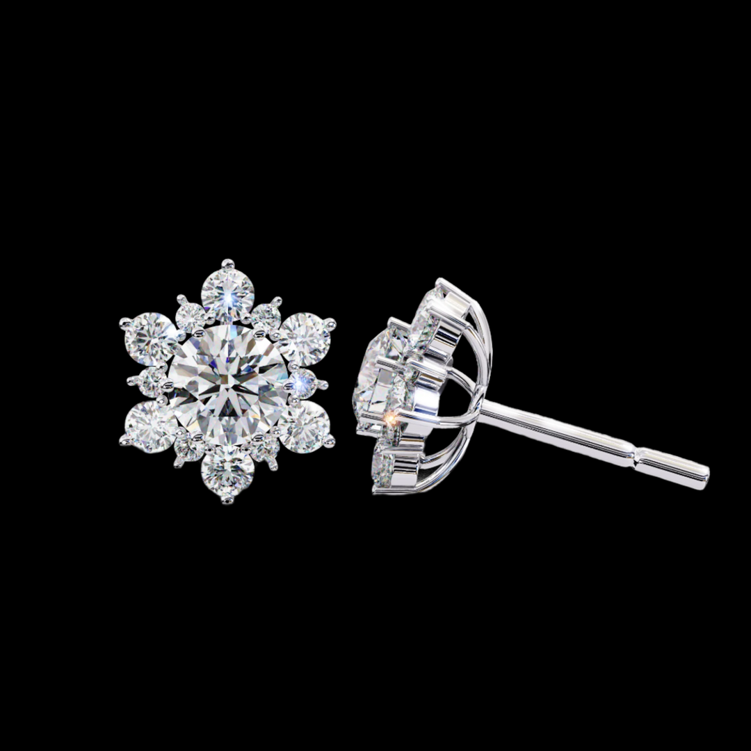 Round Diamond Floral Earrings