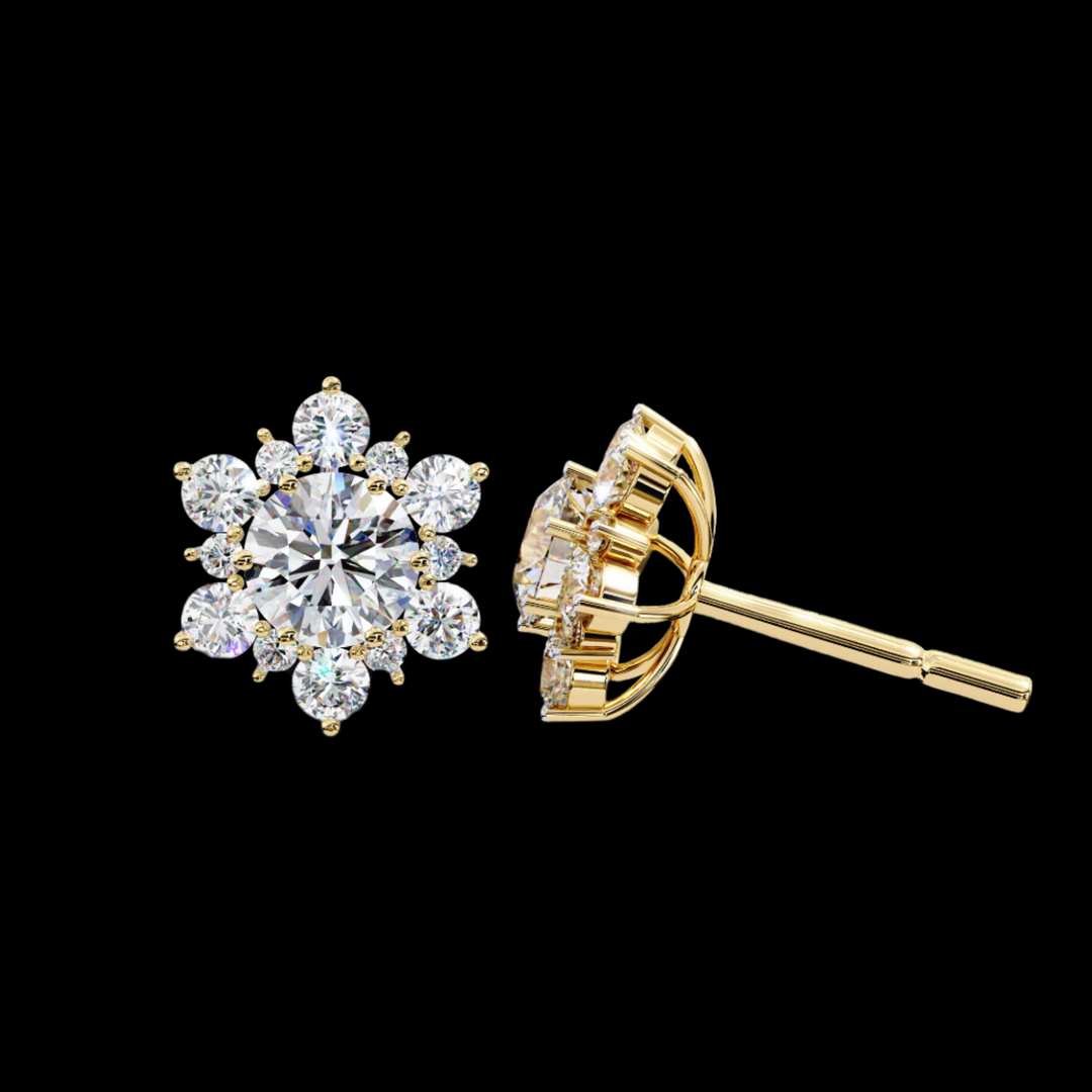 Round Diamond Floral Earrings