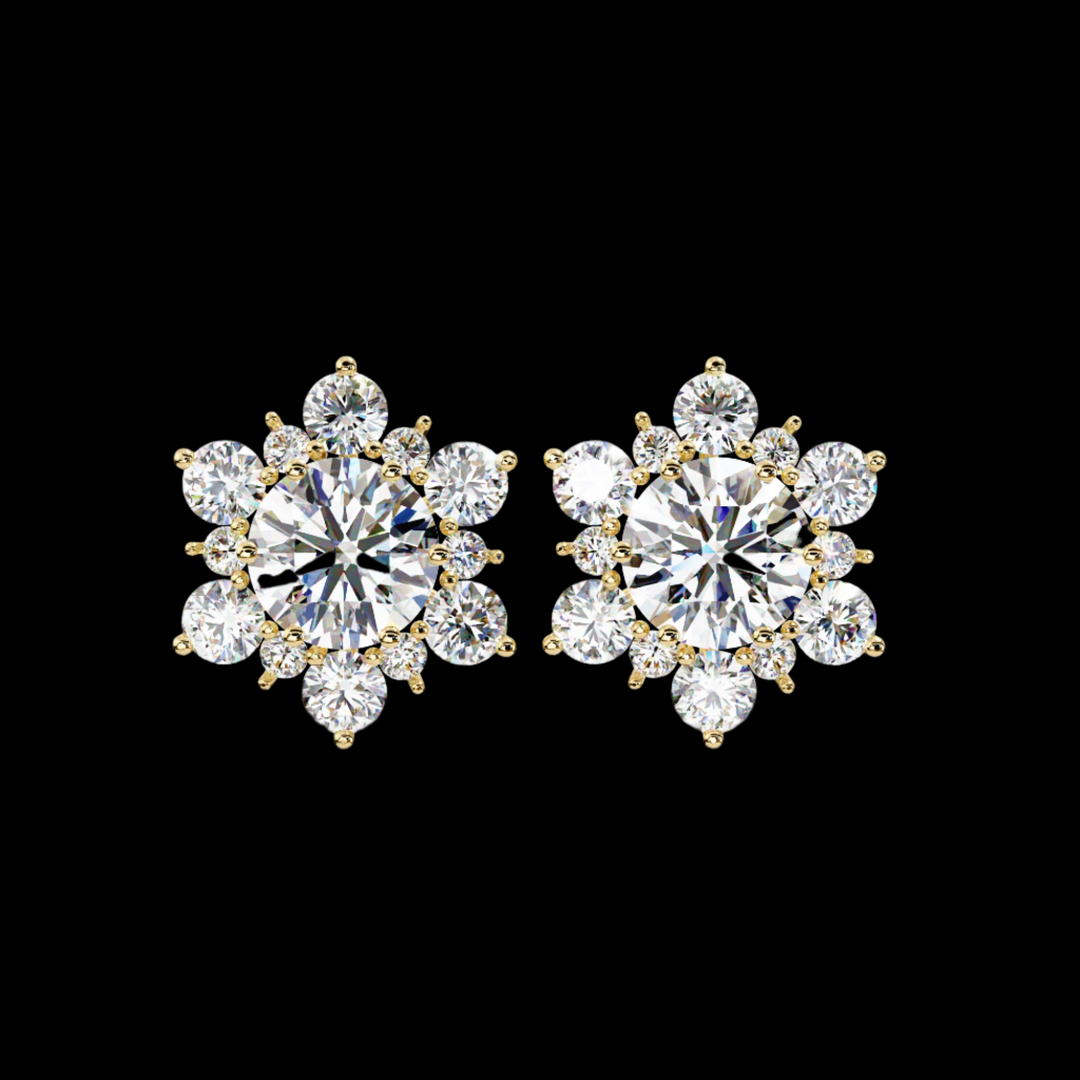 Round Diamond Floral Earrings