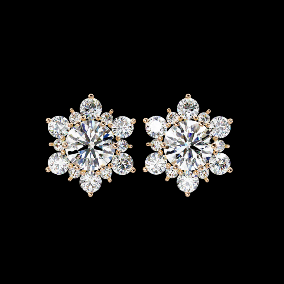 Round Diamond Floral Earrings