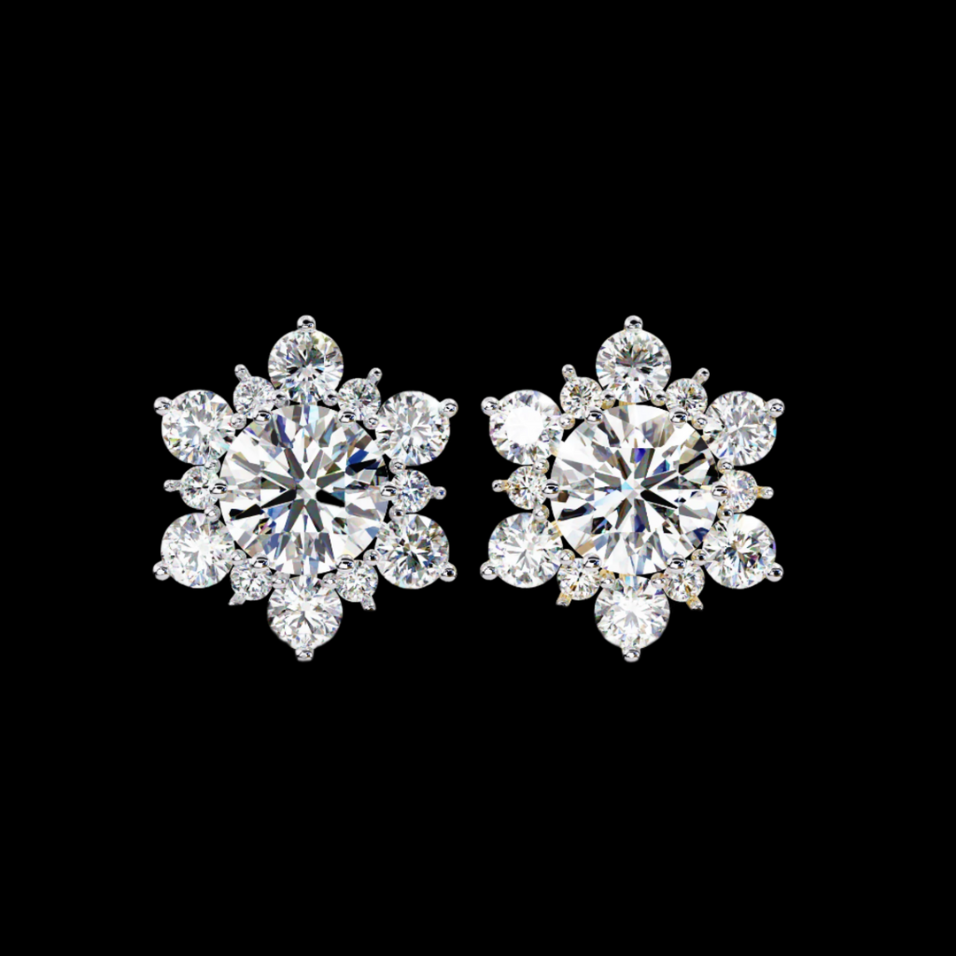 Round Diamond Floral Earrings