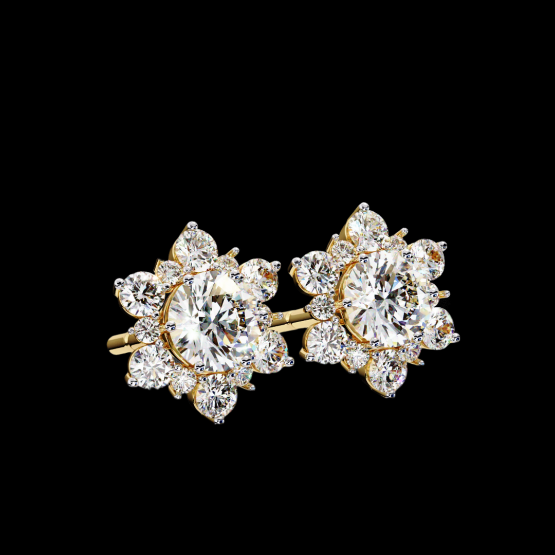 Round Diamond Floral Earrings