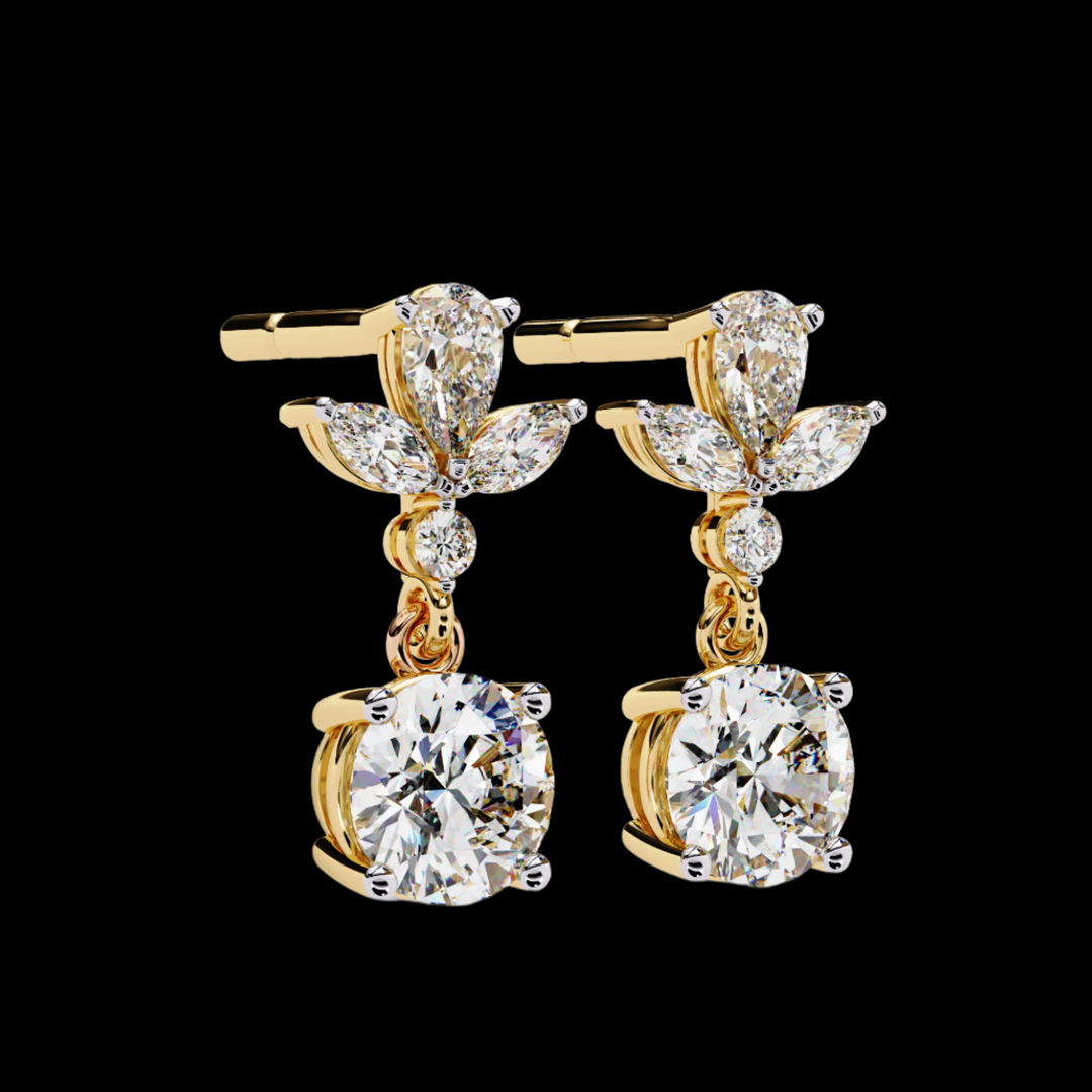 Pear, Marquise & Round Drop Diamond Earrings