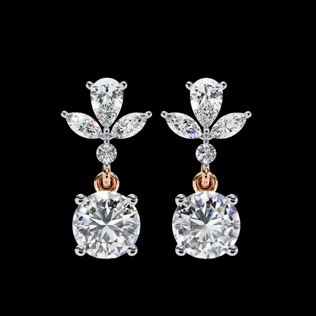 Pear, Marquise & Round Drop Diamond Earrings