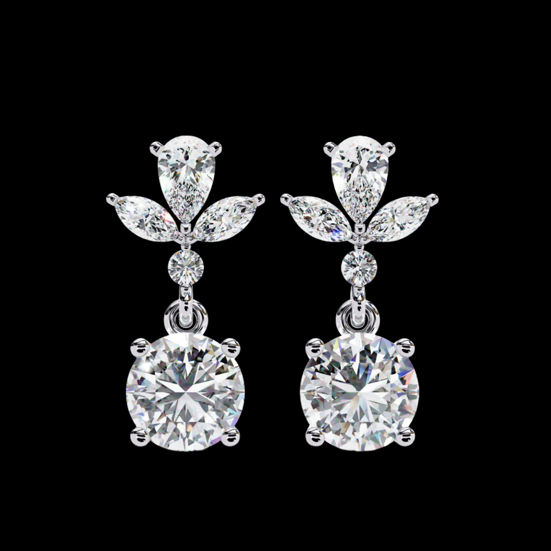 Pear, Marquise & Round Drop Diamond Earrings