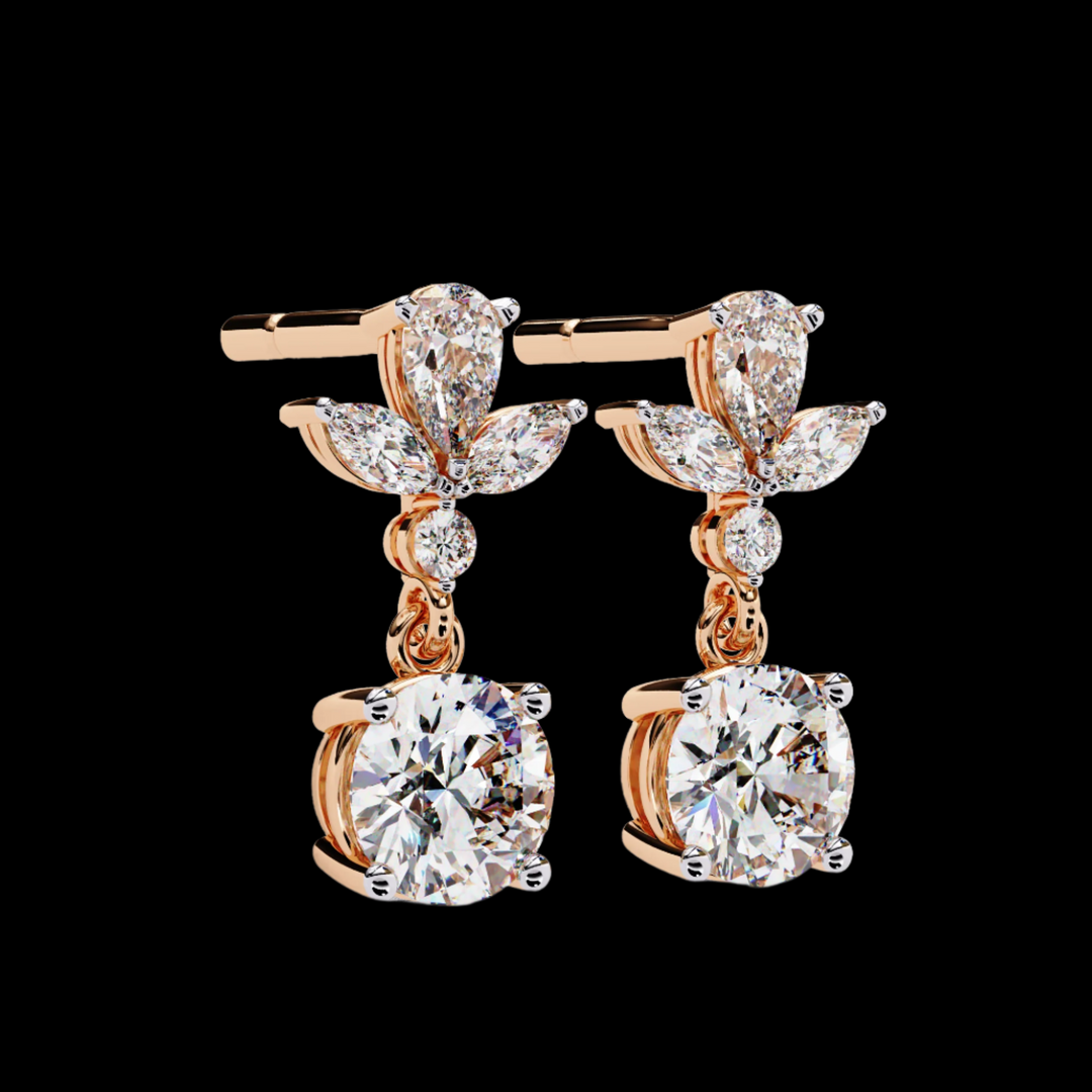 Pear, Marquise & Round Drop Diamond Earrings