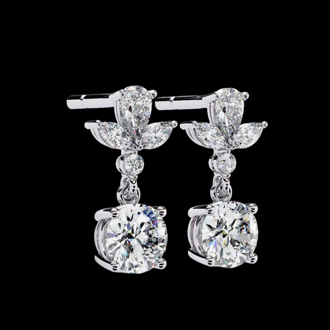 Pear, Marquise & Round Drop Diamond Earrings