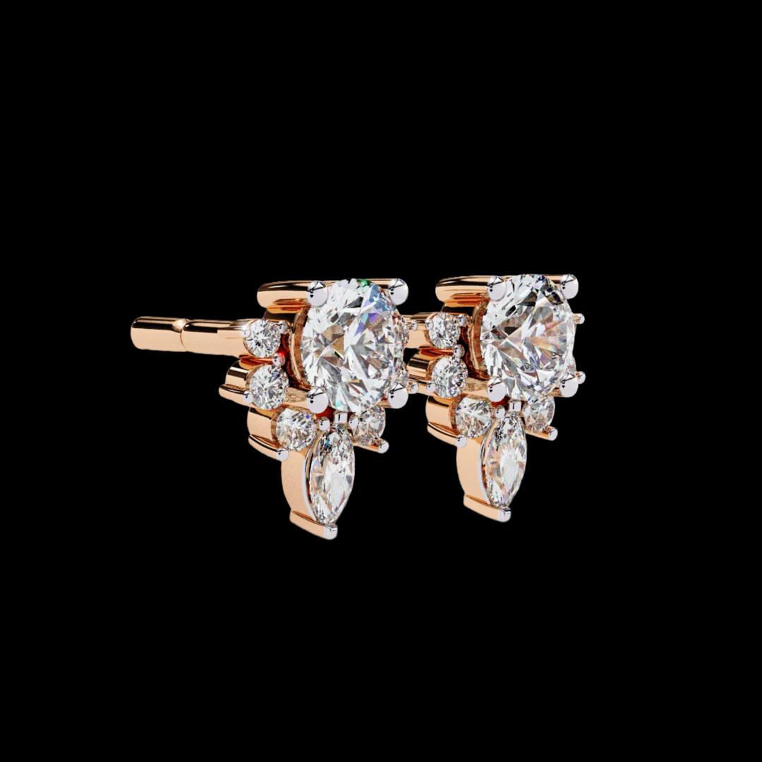 Round & Marquise Drop Floral Diamond Earrings