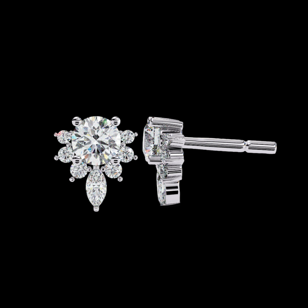 Round & Marquise Drop Floral Diamond Earrings