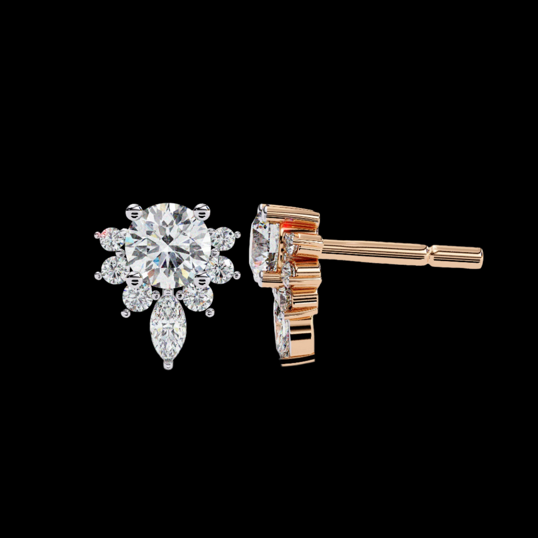 Round & Marquise Drop Floral Diamond Earrings