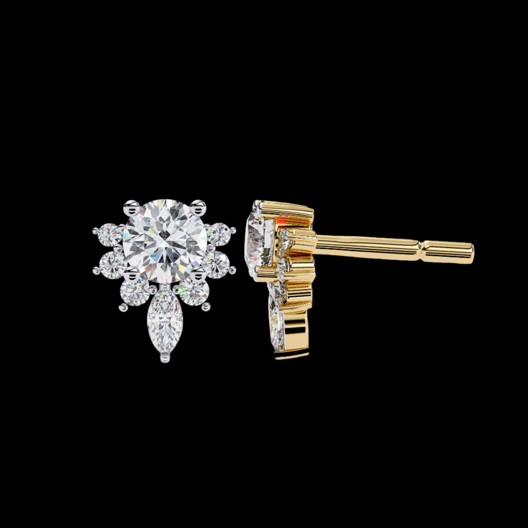 Round & Marquise Drop Floral Diamond Earrings