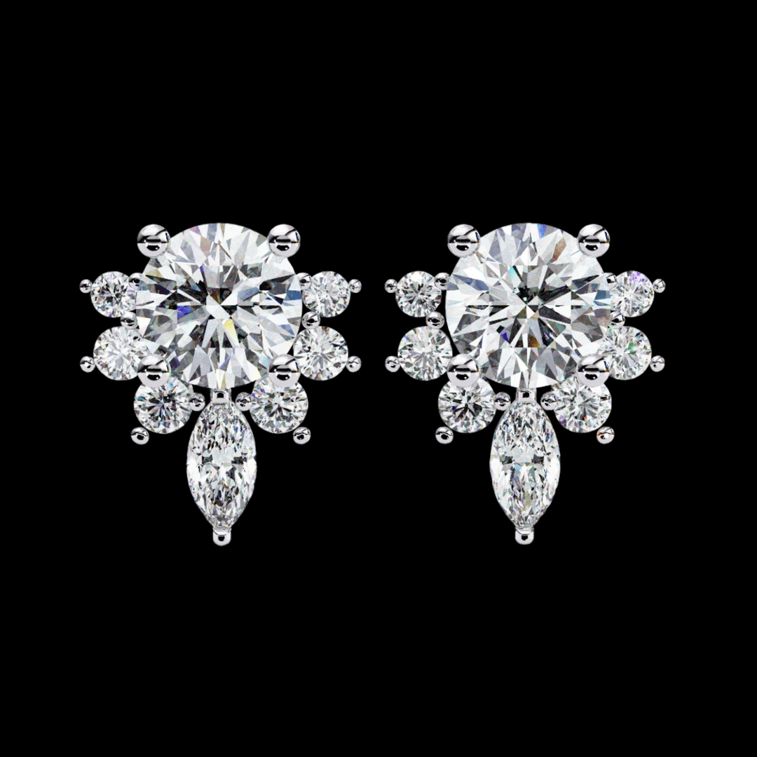 Round & Marquise Drop Floral Diamond Earrings