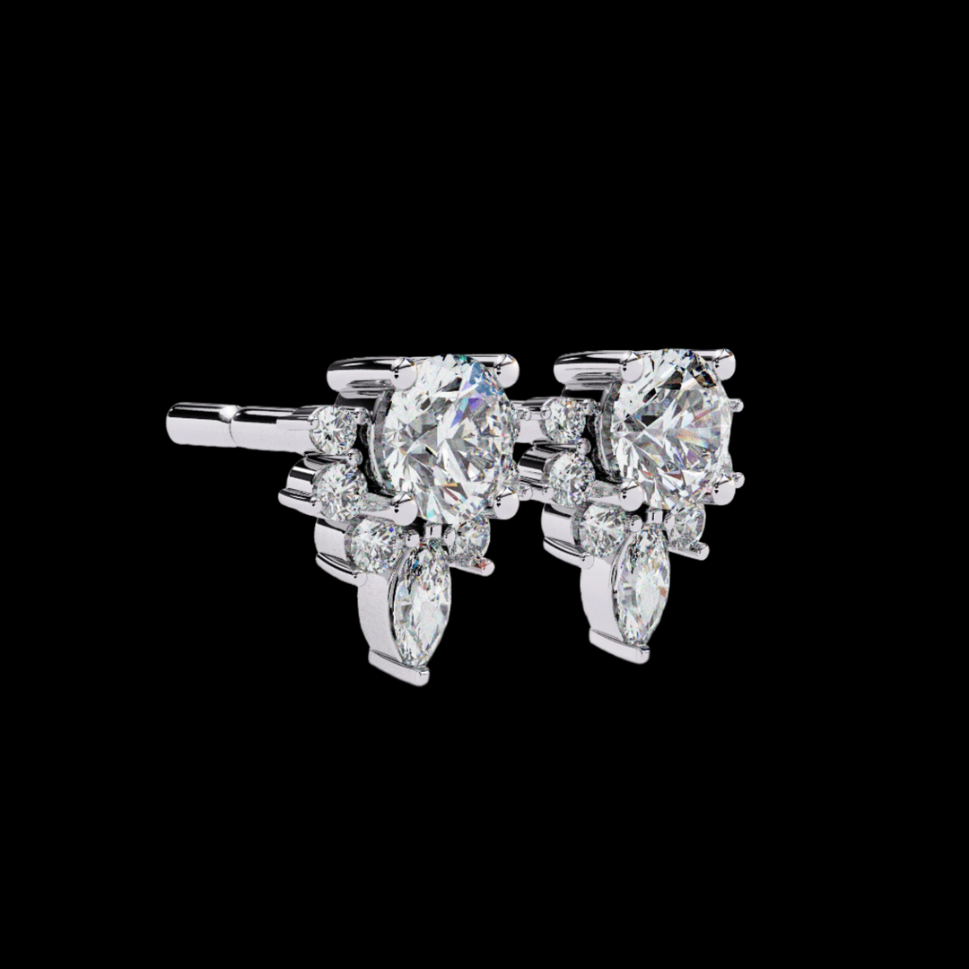 Round & Marquise Drop Floral Diamond Earrings
