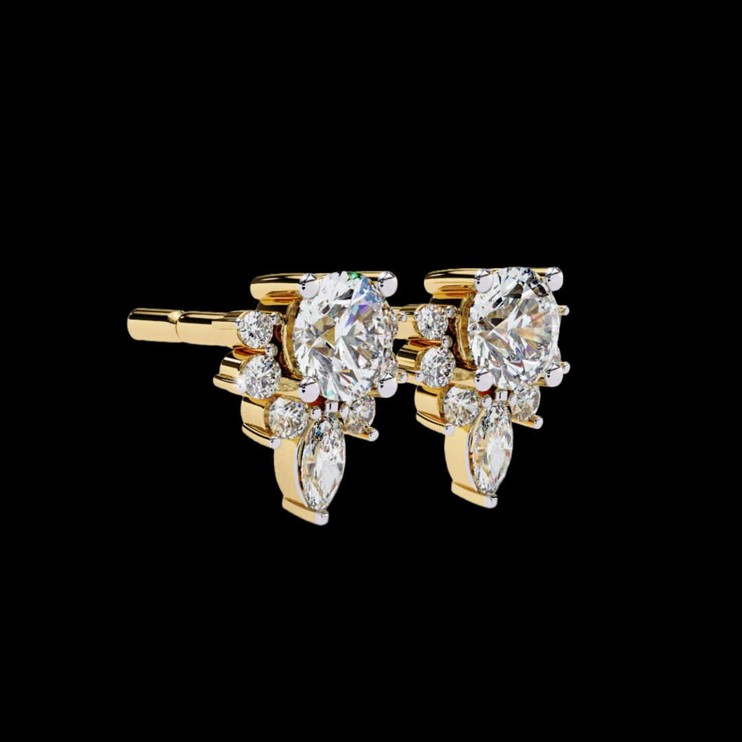 Round & Marquise Drop Floral Diamond Earrings