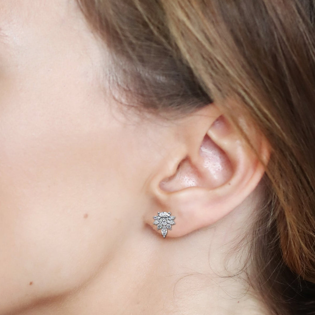 Round & Marquise Drop Floral Diamond Earrings