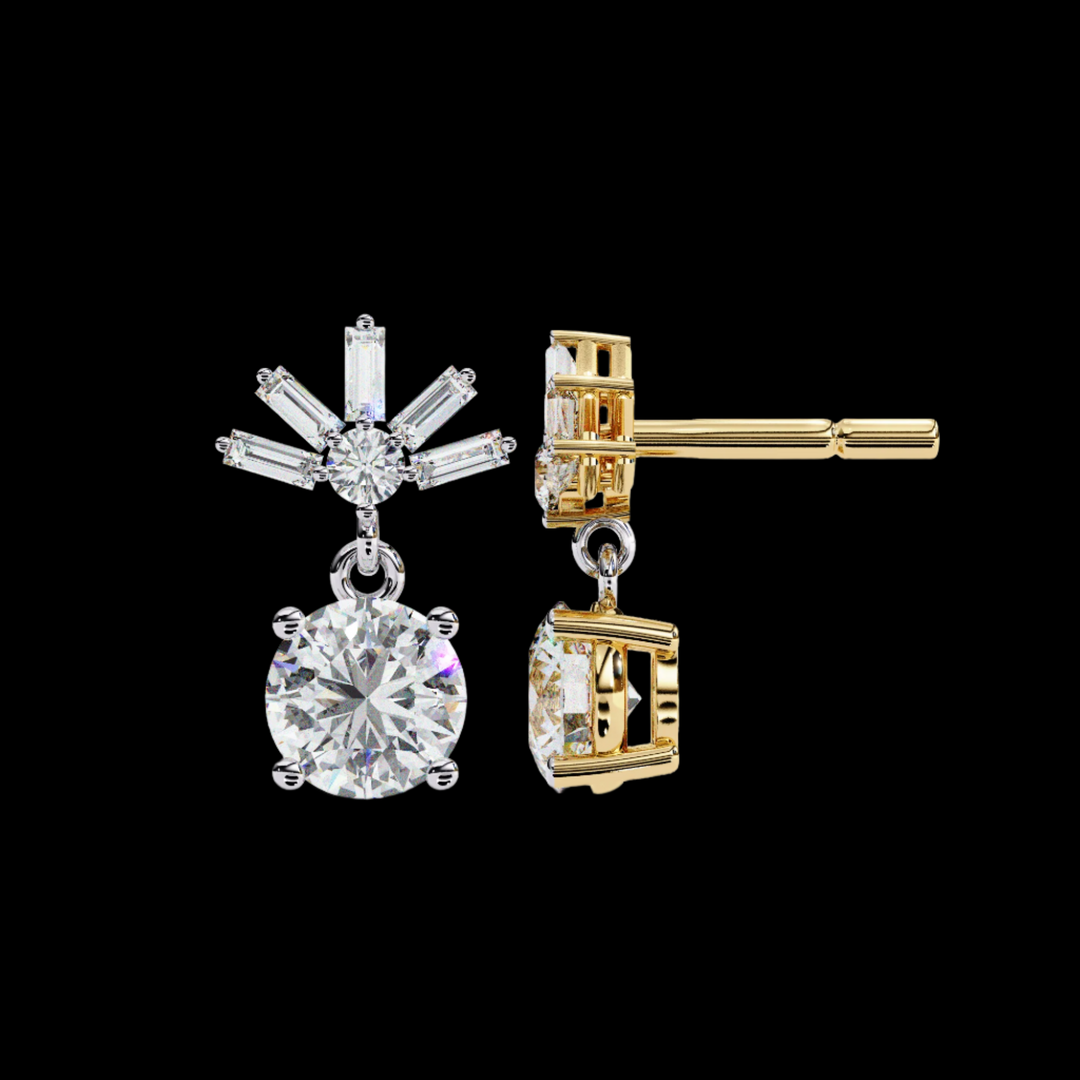 Baguette & Round Drop Diamond Earrings