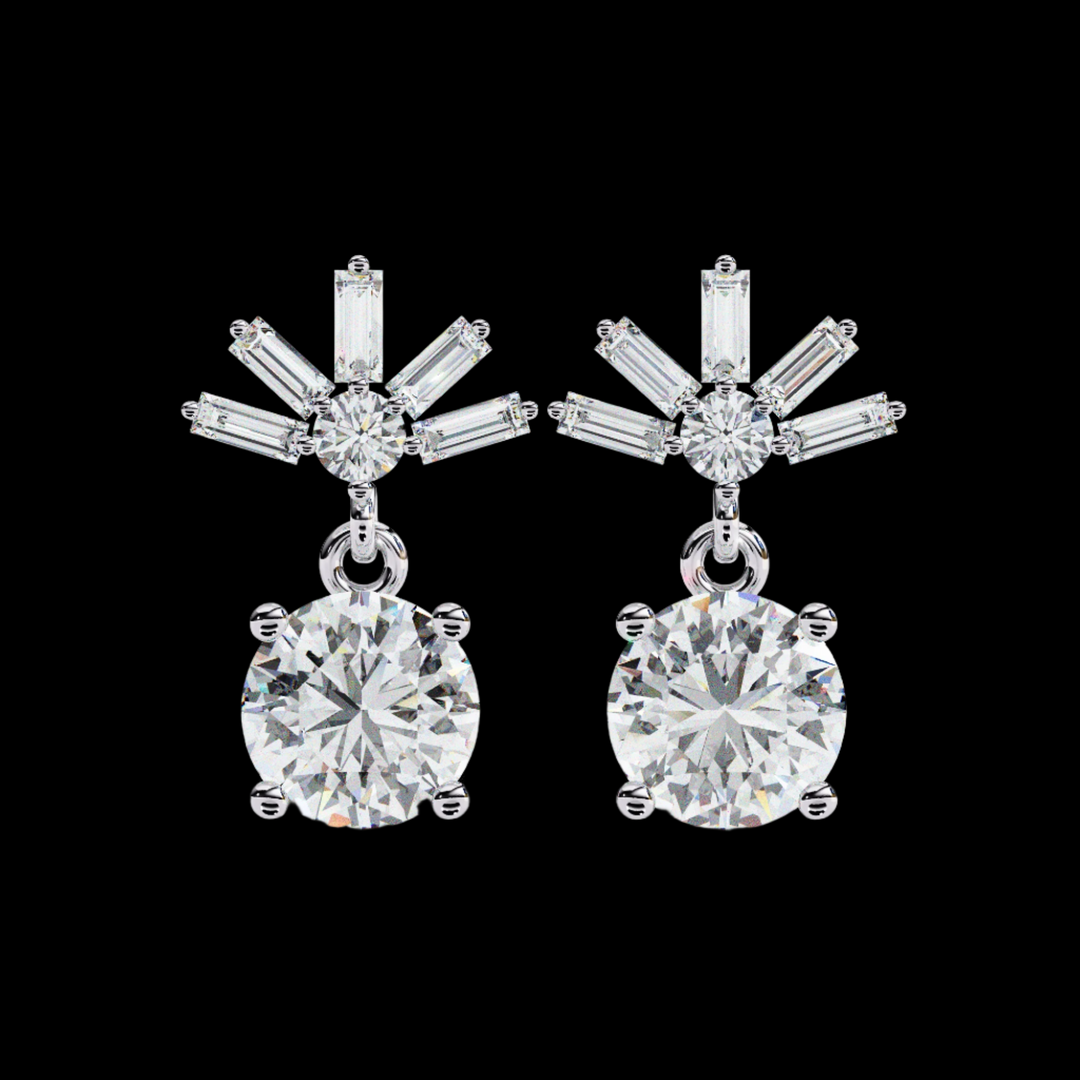 Baguette & Round Drop Diamond Earrings