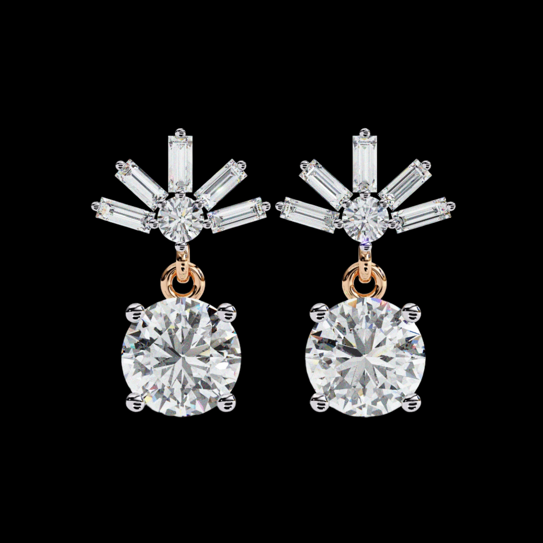 Baguette & Round Drop Diamond Earrings