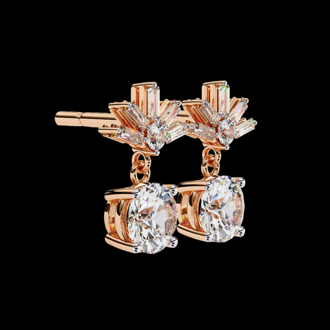 Baguette & Round Drop Diamond Earrings
