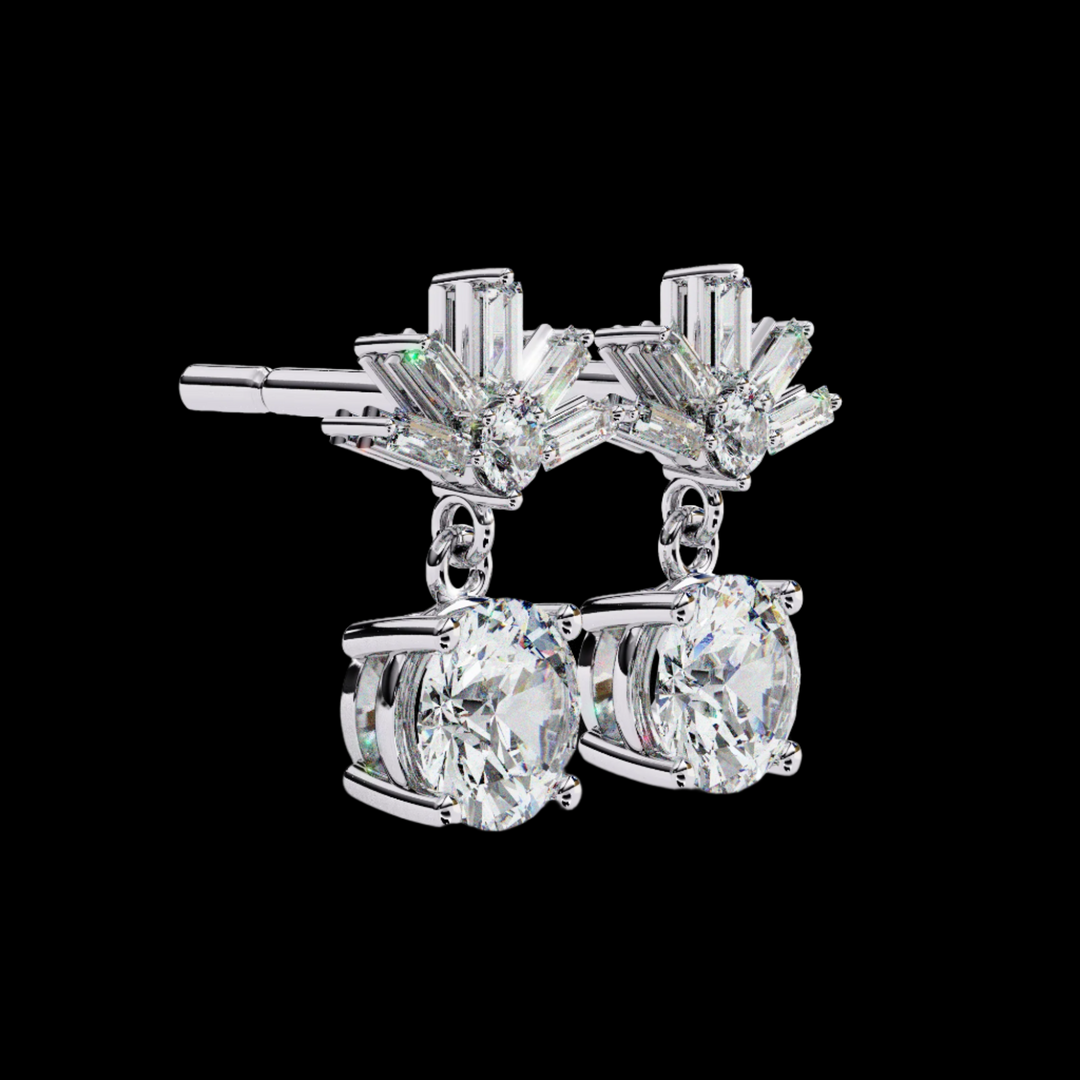Baguette & Round Drop Diamond Earrings
