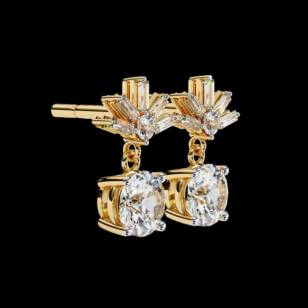 Baguette & Round Drop Diamond Earrings