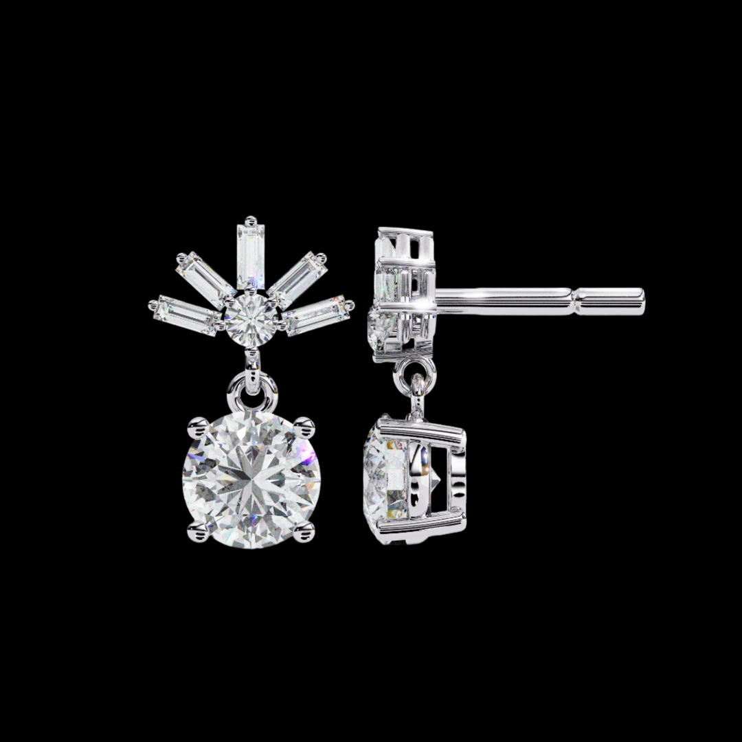 Baguette & Round Drop Diamond Earrings