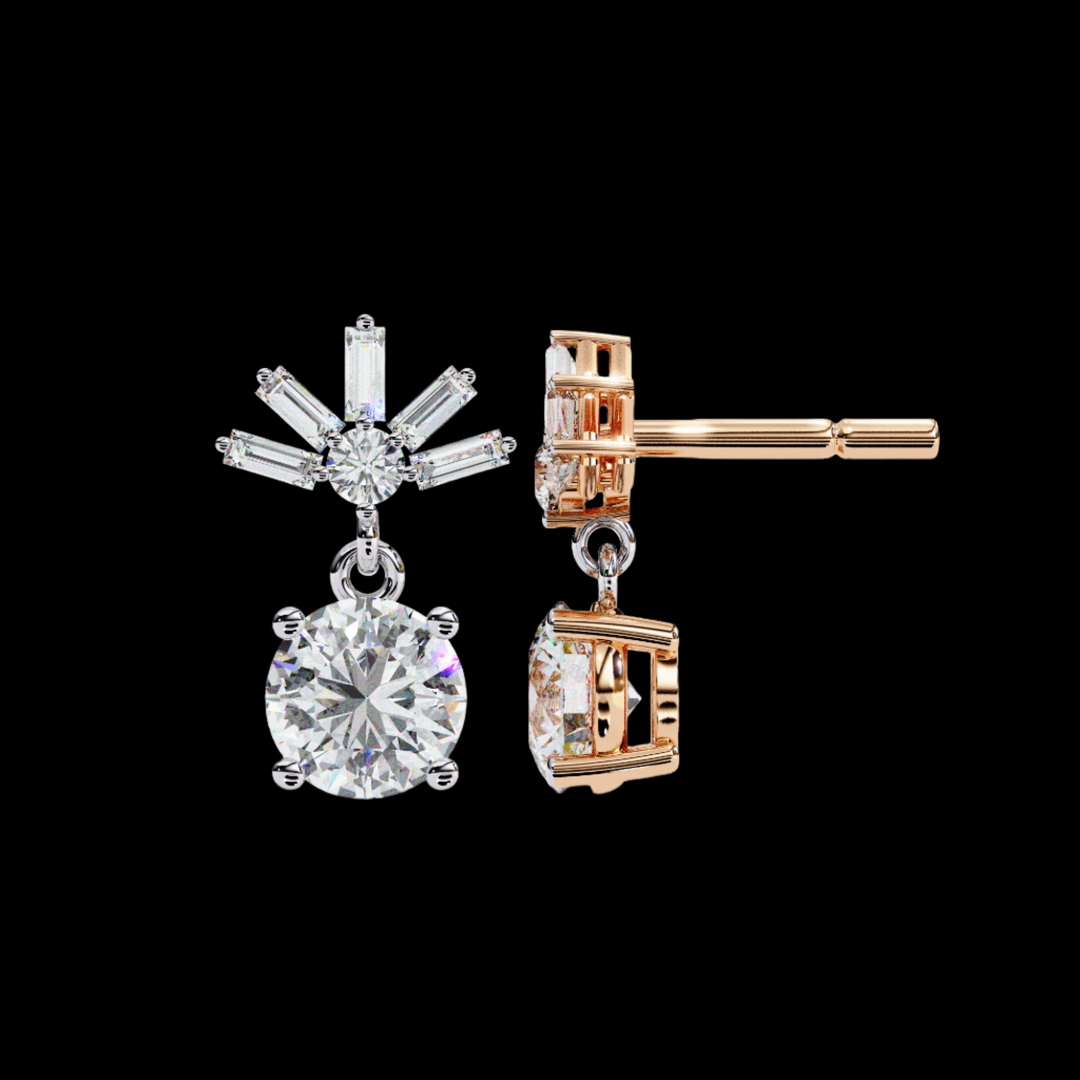 Baguette & Round Drop Diamond Earrings