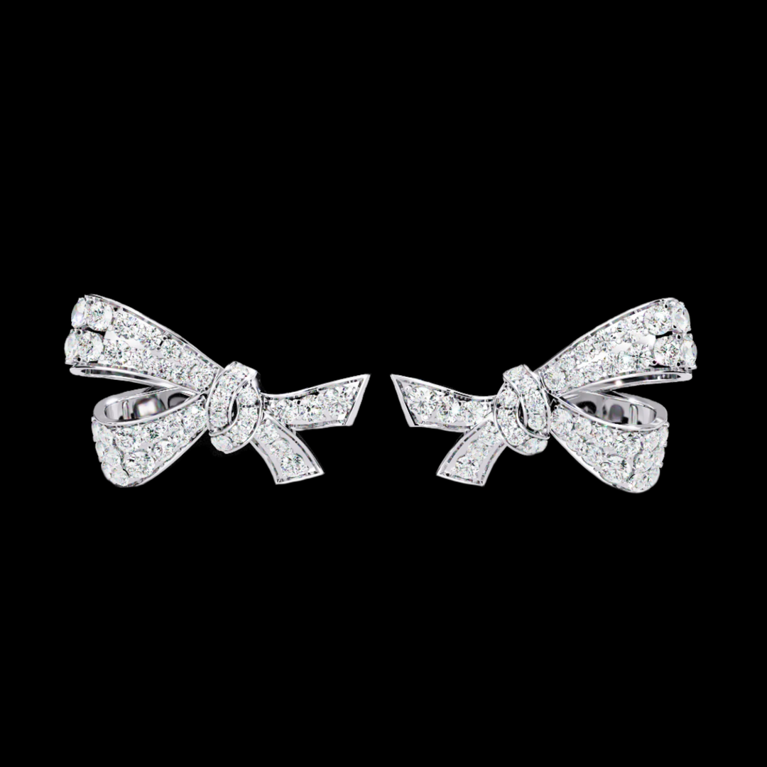 Bow Shaped Cluster Diamond Earrings