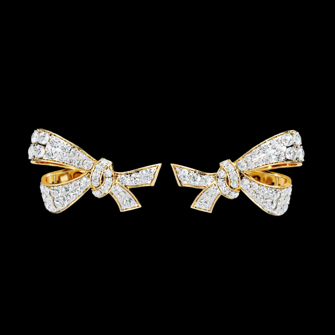 Bow Shaped Cluster Diamond Earrings