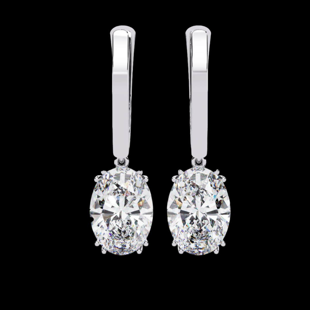 Oval Drop Diamond Hoop Earrings