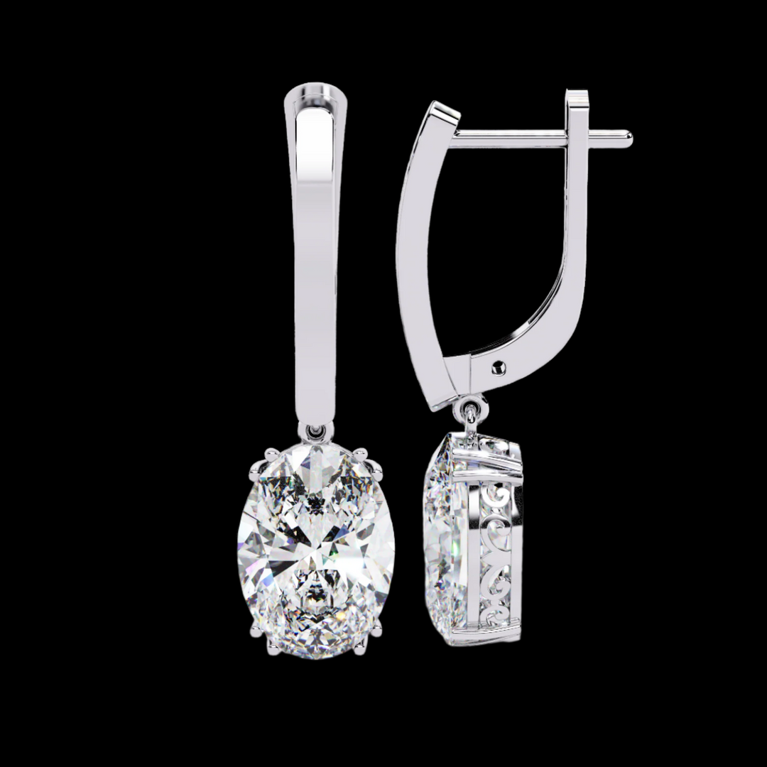 Oval Drop Diamond Hoop Earrings