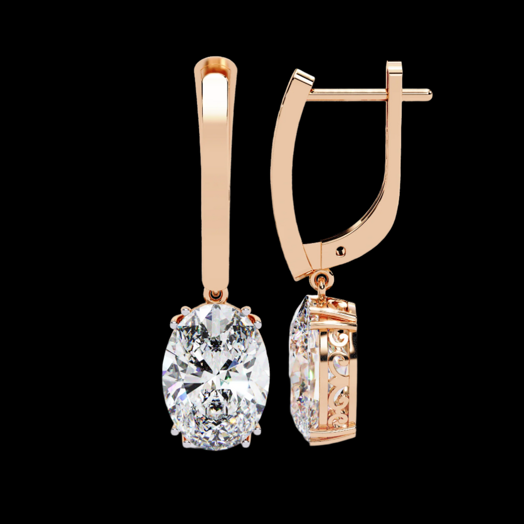 Oval Drop Diamond Hoop Earrings